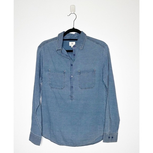 NEW AG Adriano Goldschmied Button Down Shirt 100% Cotton Women's Blue X Small - Picture 1 of 4